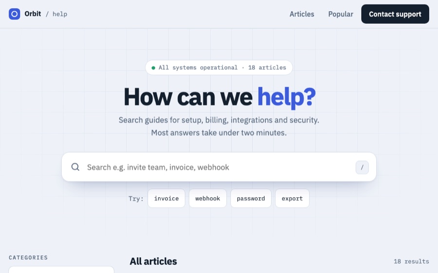 Orbit Help Centre preview